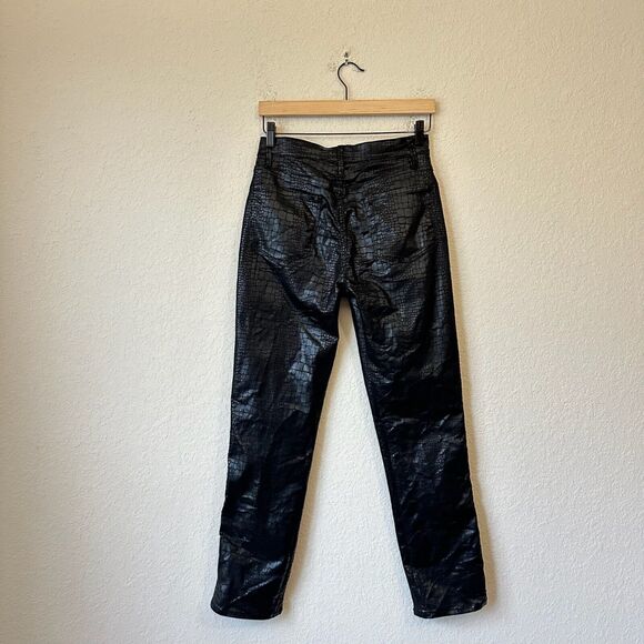 FRAME DENIM Hi-Rise Le Sylvie Slender Straight Jean in Coated Noir Croc - Picture 7 of 16